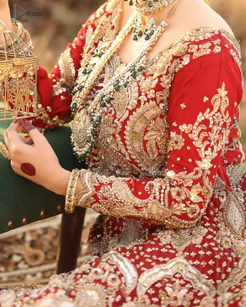 The blouse choli with a round neckline and three-quarter sleeves provides a delicate yet flattering frame.