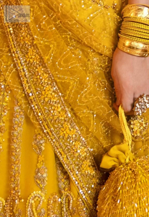 Mustard Lehenga Blouse Dupatta for Mehndi Bride