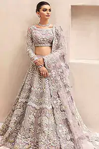 Step into your Nikah ceremony like a dream in the Pastel pink lehenga short blouse dupatta.