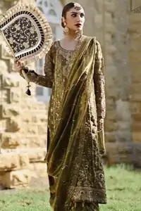 Olive Green Long Shirt Palazzo Pants Dupatta