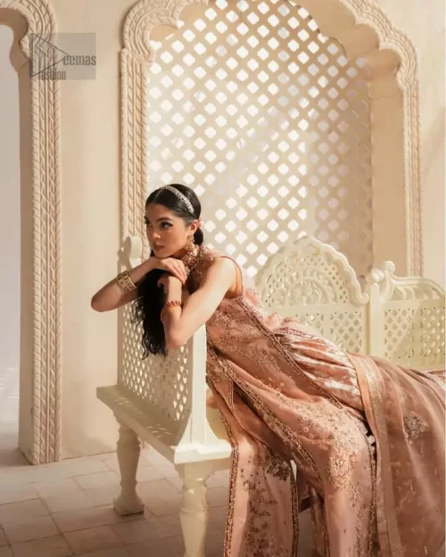 Peach Pink Front Open Jacket Sharara Dupatta