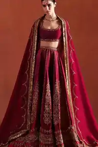 Ruby Red Flared Lehenga Blouse Dupatta