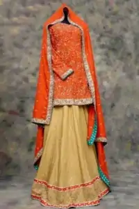 Designers Bridal Dress - Peach & Golden Lehnga