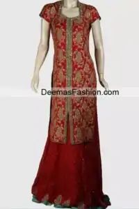 Latest Designer Wear Bridal Dress - Deep Red Sharara