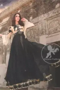 Latest Pakistani Semi Formal Black and Fawn Maxi