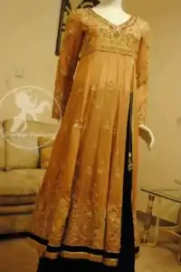 Dark Fawn Side Open Frock And Black Velvet Lehnga