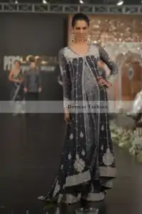 Dark Grey Silver Bridal Wear Sharara
