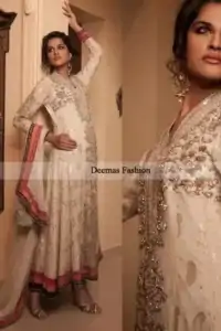 Designer Collection Elegant White Anarkali Frock Churidar