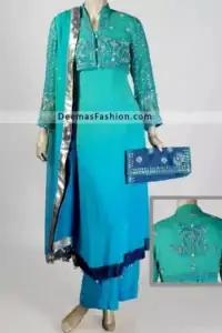 Designer Wear Anarkali Frock - Sparkling Blue