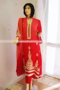 Designer Wear Red Embroidered Dress - Red Beige