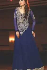 Latest Pakistani Royal Blue Party Wear Frock Churidar Pajama