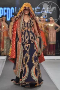 Navy Blue Heavy Long Bridal Frock Embroidered Sharara