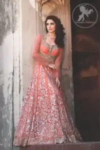 Orange Peach Fully Embroidered Heavy Maxi with hammer work