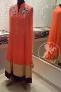 Orange Full Length Anarkali Frock Churidar