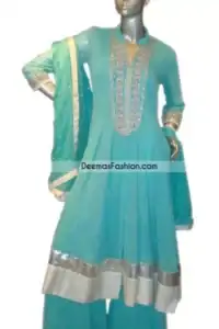 Pakistani Designer Wear - Ferozi Anarkali Aline Frock