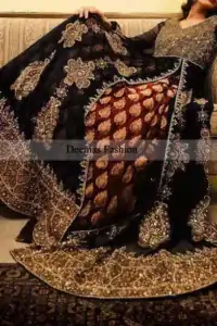 Pakistani Designer Collection Black Heavy Formal Pishwas