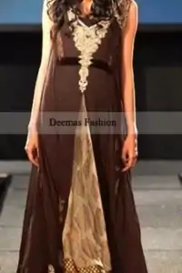 Pakistani Designer Wear Brown Front Open Anarkali Dress