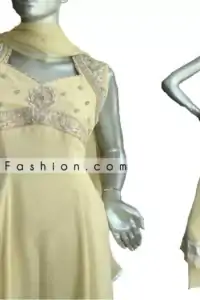 Pakistani Designer Wear - Yellow Anarkali Style Dress