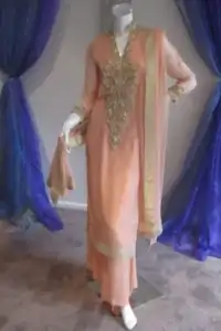 Paksitani Casual Dress - Peach Chiffon Designer Wear