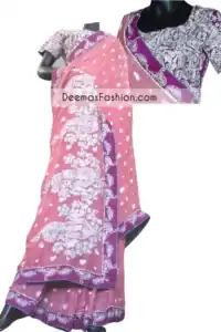 Tradition meets modernity. Brighten up your look with this saree which is an immensely captivating traditional piece, enhancing the art of classical heritage showcasing the craftsmanship of kora, dabka & mukesh detailed with pearls; artistically embellished to give a beautiful rhythm to the outfit. Furthermore the palu of saree is enhanced with silver thread embroidery.