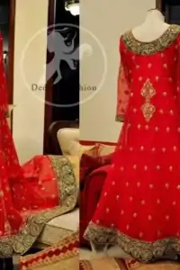 Red Heavy Embellished Border Bridal Frock Churidar