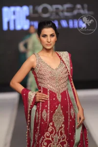 Reddish Pink Heavy Embellished Anarkali Frock Churidar