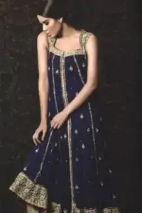 Royal Blue Front Open Party Wear Frock