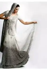 White Silver Grey Lehnga with Anarkali Frock