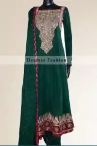 Bottle Green Anarkali Frock with Churidar Pajama
