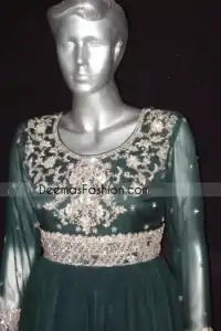 Pakistani Designer Dress Bottle Green Anarkali Frock