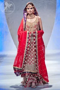 Bright Red Fully Embroidered Shirt Bridal Lehnga and Dupatta