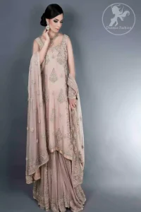 Fawnish Pink Bridal Lehnga with A-line Shirt and Embellished Dupatta