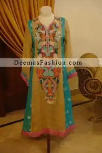 Golden Yellow Sea Green A-Line Casual Dress