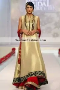 Latest Pakistani Formal Dress Dull Golden Aline Frock