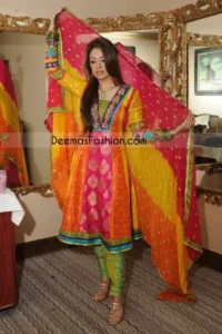 Mehndi Wear Multi Color Pure Jamawar Frock