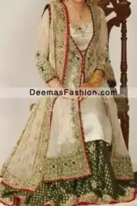 Offwhite Green Lehnga With Gown Style Long Shirt