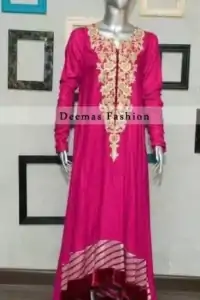 Pink A-Line Casual Wear Dress with Thread Embroidery