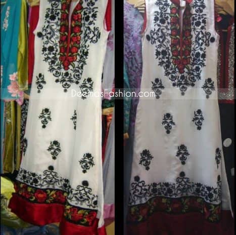 White A-Line Casual Shirt with Red & Black Embroidery