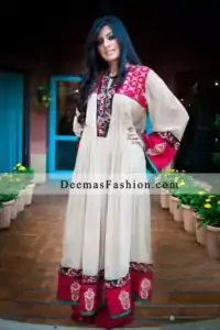 White Red Anarkali Pishwas Churidar